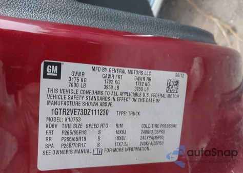 2013 GMC Sierra 1500 Sle from USA, damaged, VIN 1GTR2VE73DZ111230